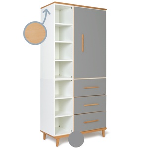 Armoire 198 cm 1 porte 3 tiroirs NADO Retro finition hêtre slate grey