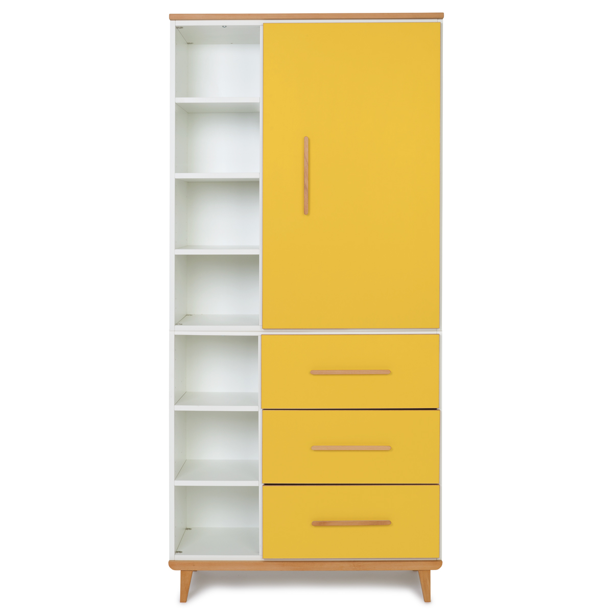 Armoire 198 cm 1 porte 3 tiroirs NADO Retro finition hêtre sunshine yellow