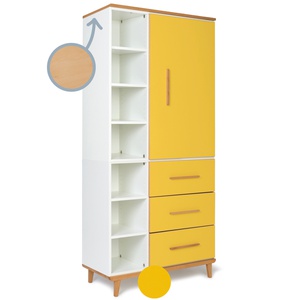 Armoire 198 cm 1 porte 3 tiroirs NADO Retro finition hêtre sunshine yellow