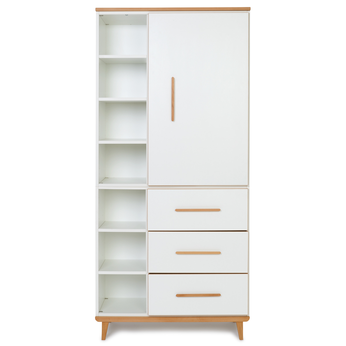 Armoire 198 cm 1 porte 3 tiroirs NADO Retro finition hêtre white