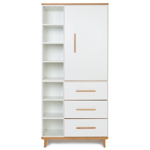 Armoire 198 cm 1 porte 3 tiroirs NADO Retro finition hêtre white