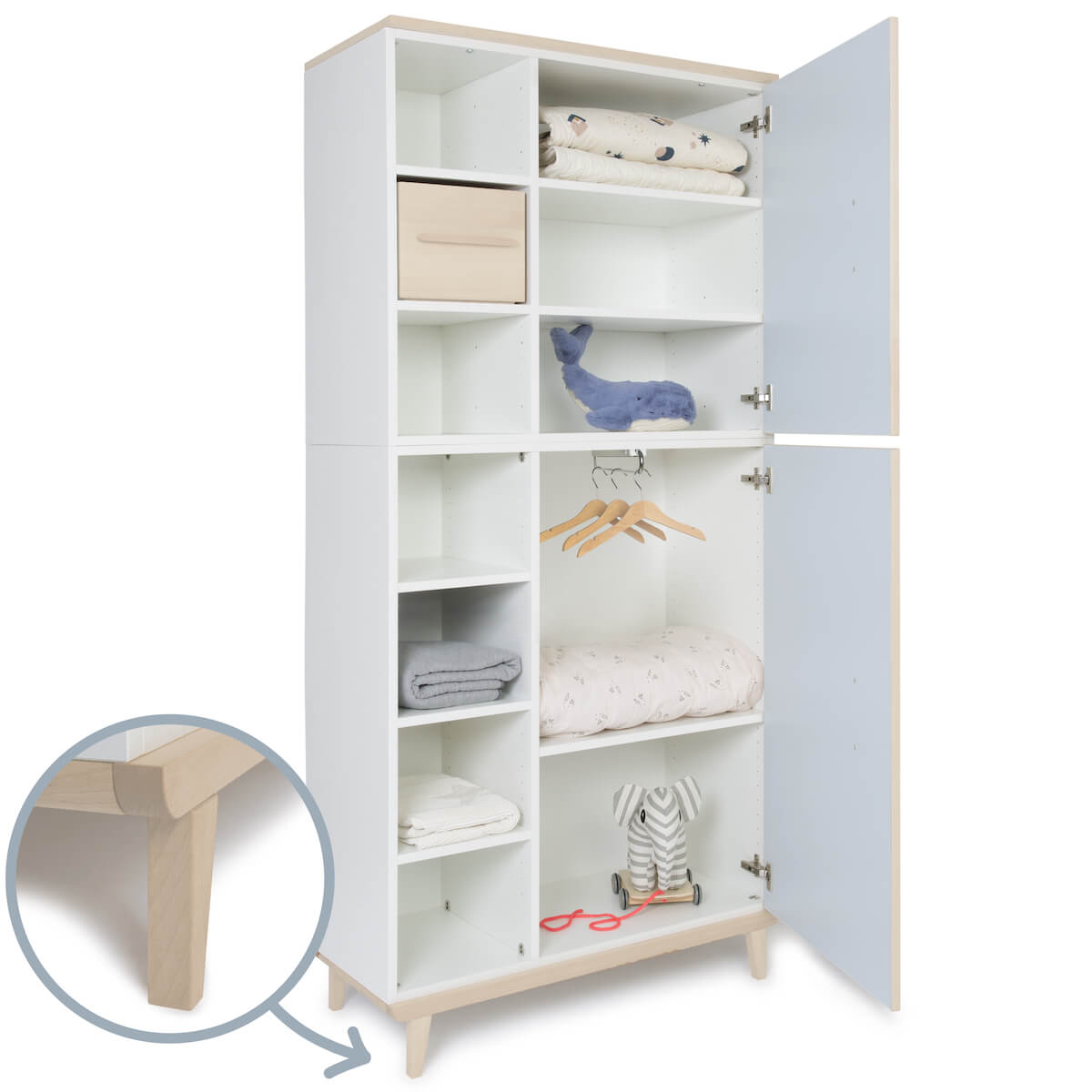 Armoire 198 cm 2 portes NADO Retro finition frêne sky blue