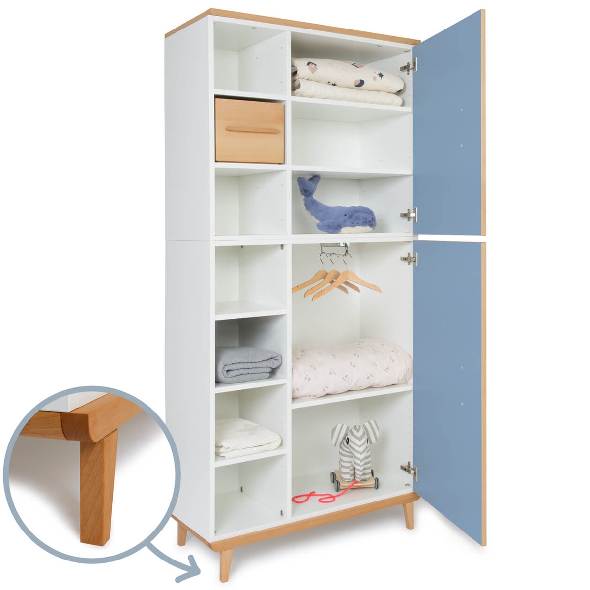 Armoire 198 cm 2 portes NADO Retro finition hêtre capri blue
