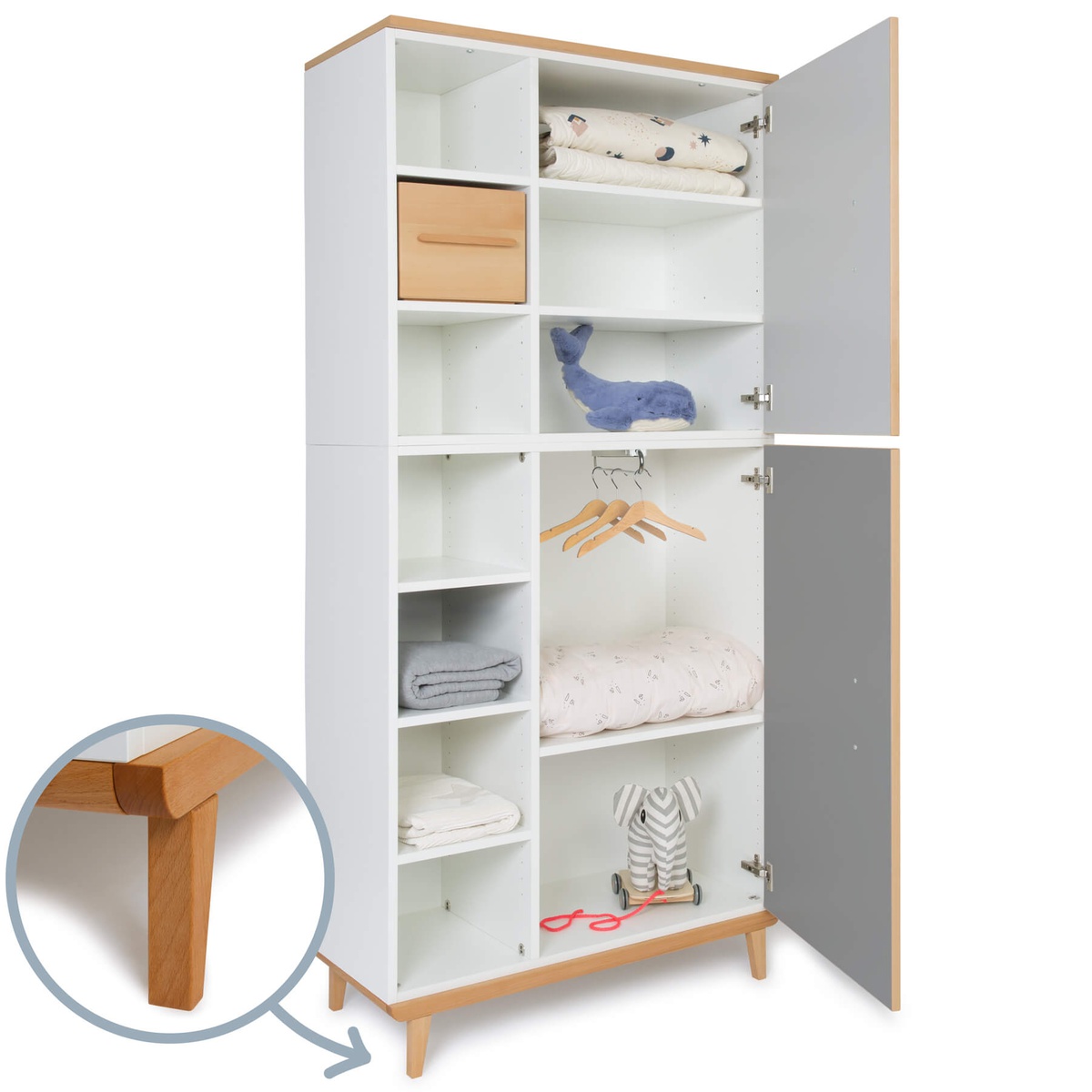 Armoire 198 cm 2 portes NADO Retro finition hêtre manhattan grey-slate grey