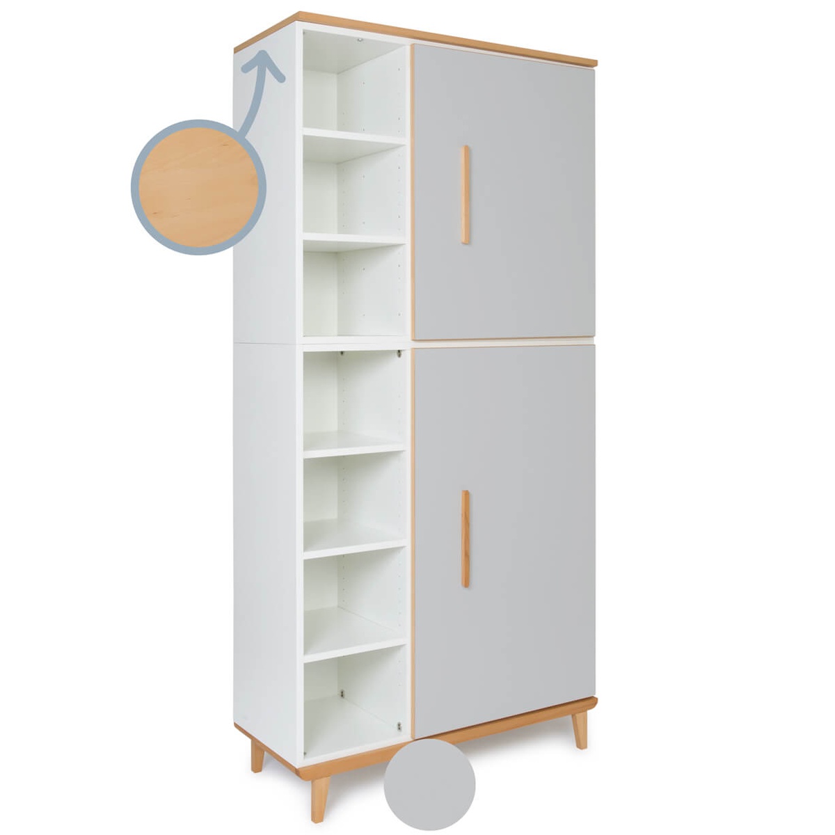 Armoire 198 cm 2 portes NADO Retro finition hêtre manhattan grey