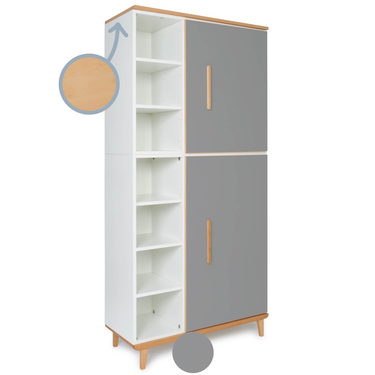 Armoire 198 cm 2 portes NADO Retro finition hêtre slate grey