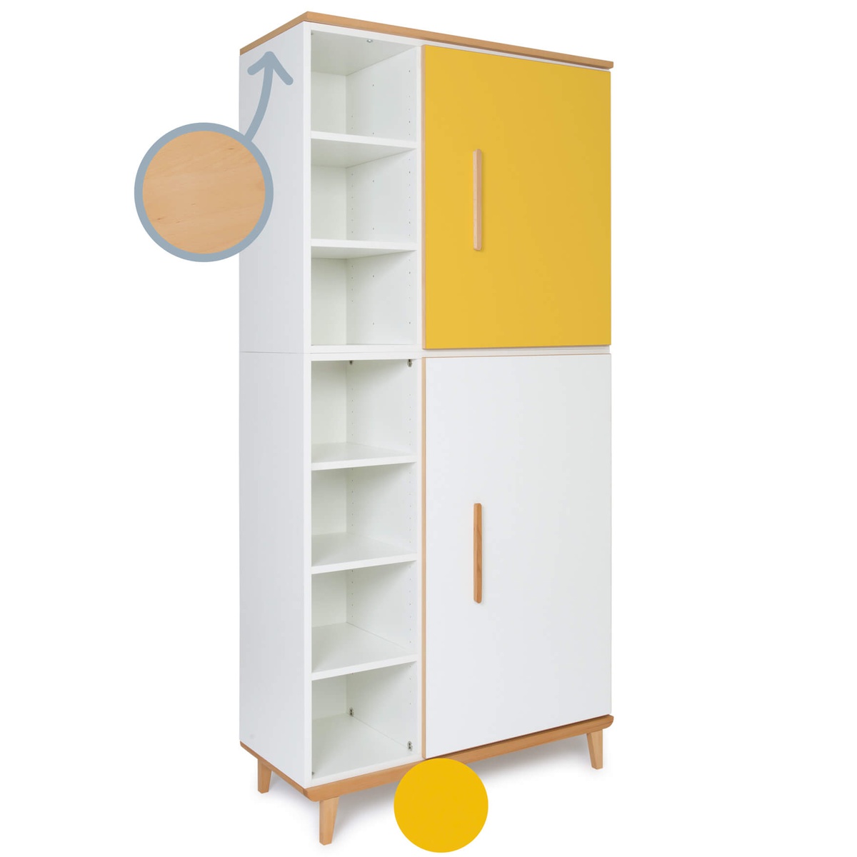 Armoire 198 cm 2 portes NADO Retro finition hêtre sunshine yellow-white