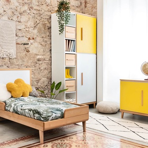Armoire 198 cm 2 portes NADO Retro finition hêtre sunshine yellow-white