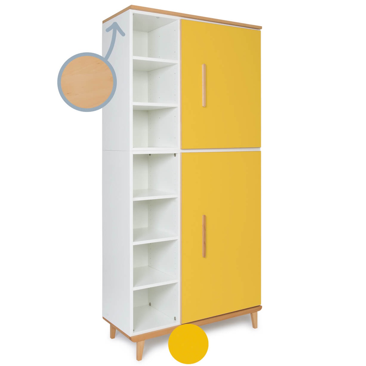 Armoire 198 cm 2 portes NADO Retro finition hêtre sunshine yellow