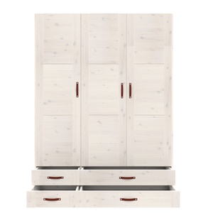 Armoire 3 portes étagères penderie et tiroirs 150cm Lifetime whitewash
