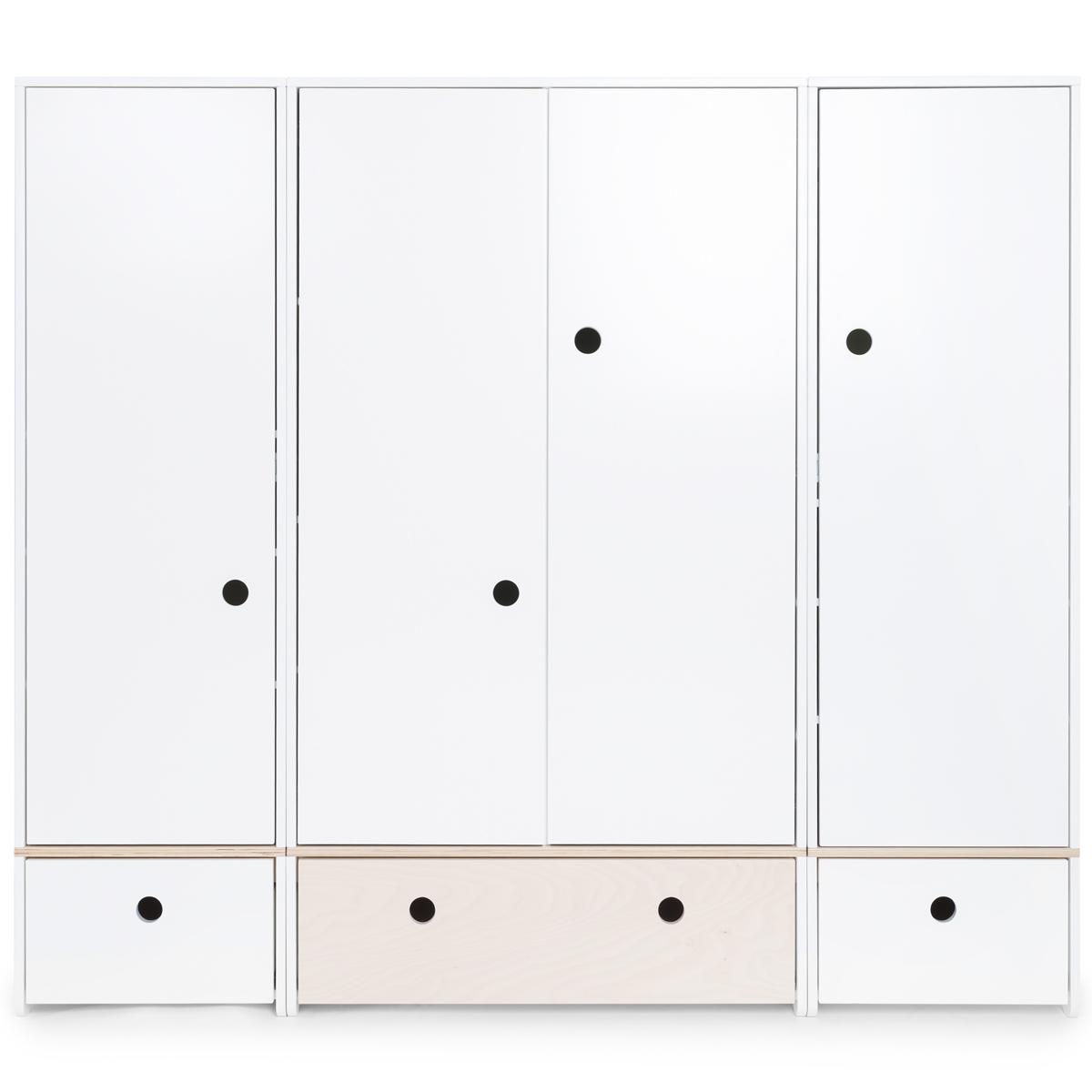 Armoire 4 portes COLORFLEX Abitare Kids façades tiroirs white-white wash-white