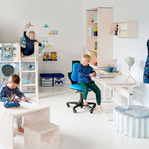 Bureau enfant réglable blanchi/métallique FLEXA