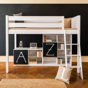 Combinaison lit mezzanine - 2 étagères et 2 portes en ardoise KASVA 