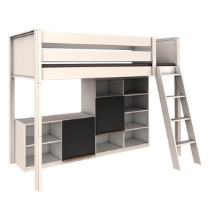 Combinaison lit mezzanine - 2 étagères et 2 portes en ardoise KASVA 