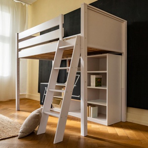 Combinaison lit mezzanine - 2 étagères et 2 portes en ardoise KASVA 