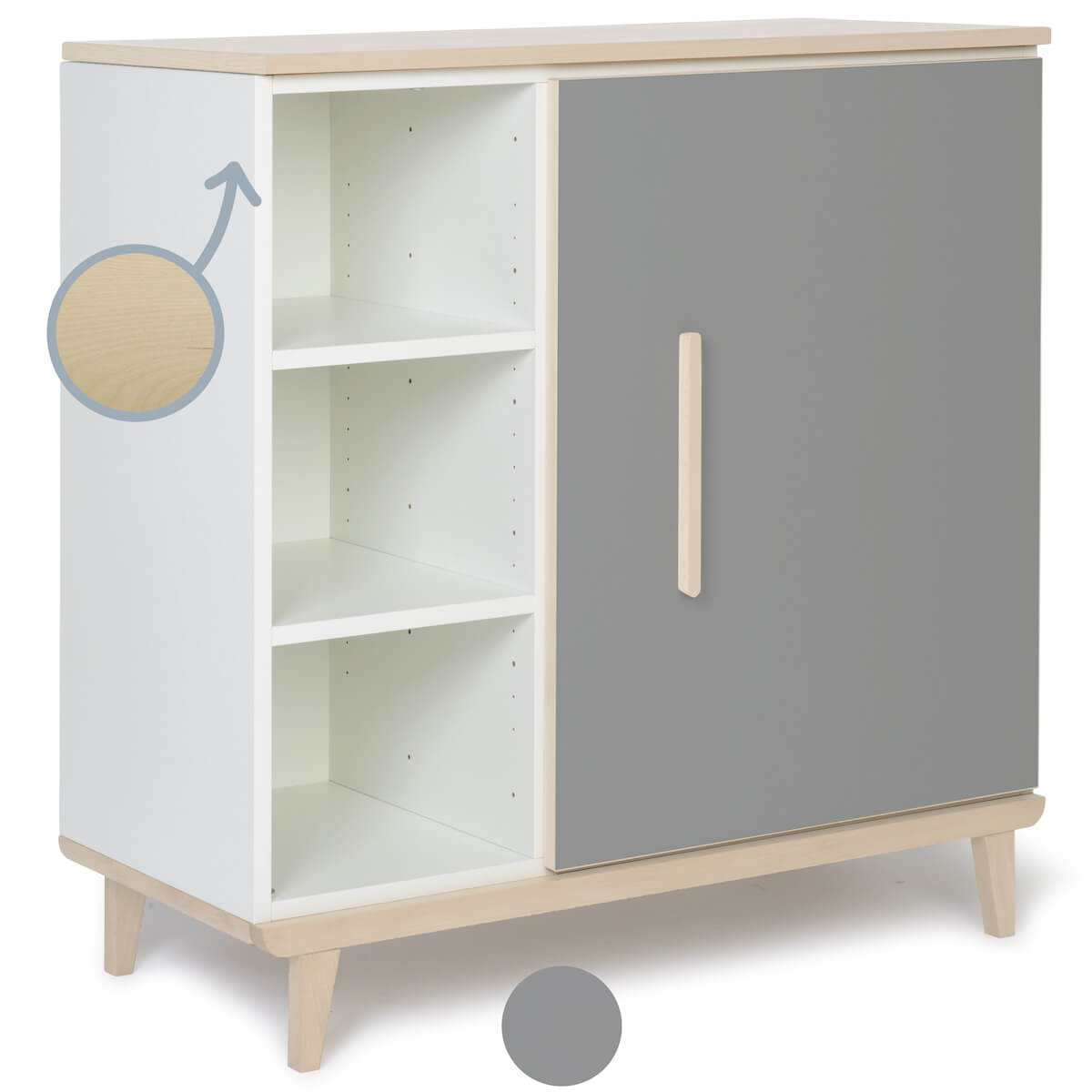 Commode 1 porte 3 niches NADO Retro finition frêne slate grey