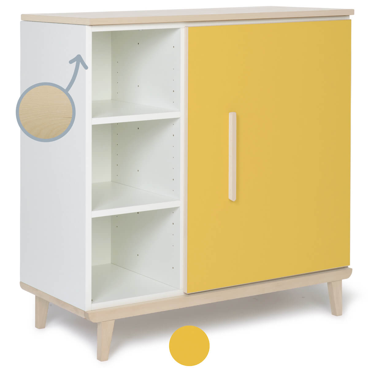 Commode 1 porte 3 niches NADO Retro finition frêne sunshine yellow