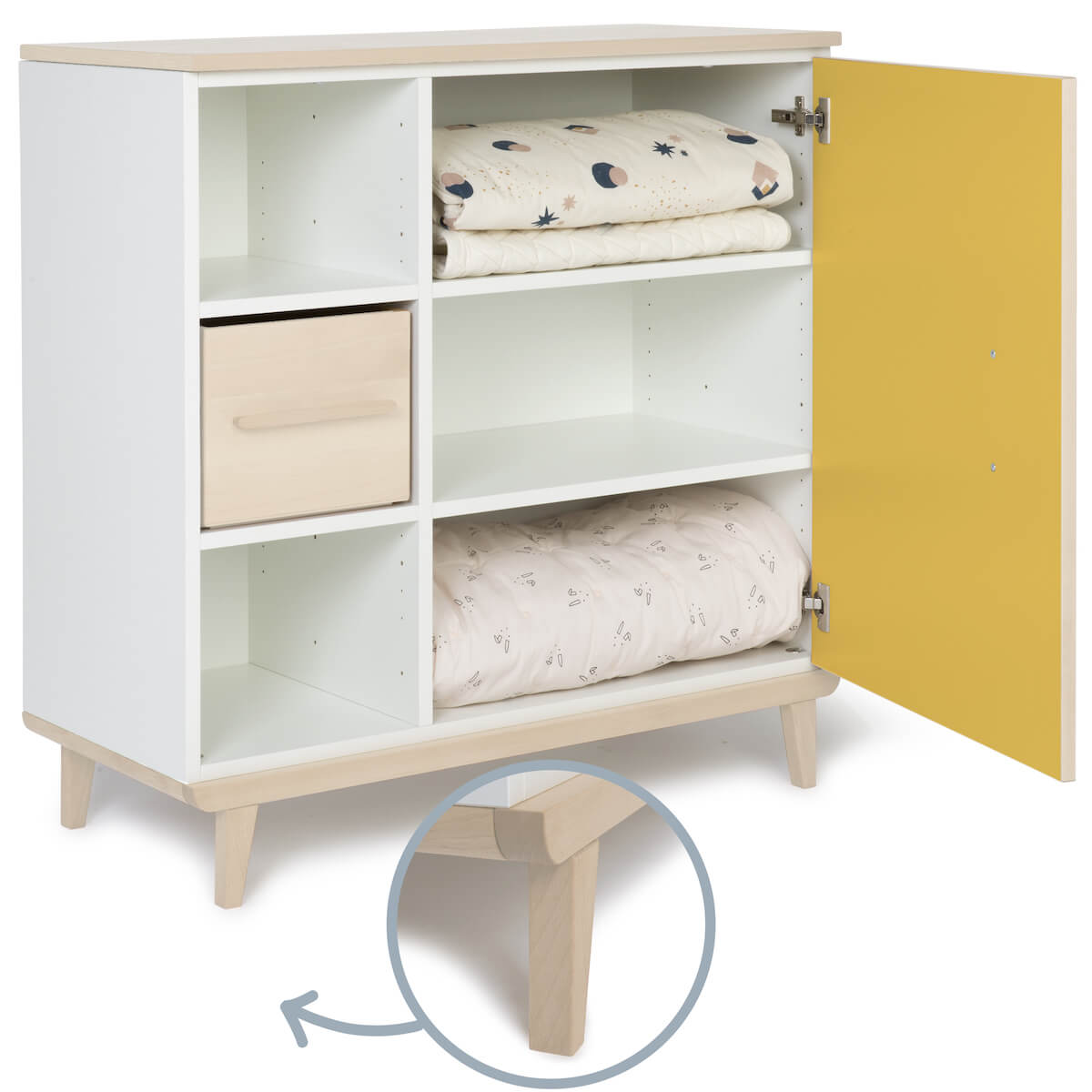 Commode 1 porte 3 niches NADO Retro finition frêne sunshine yellow