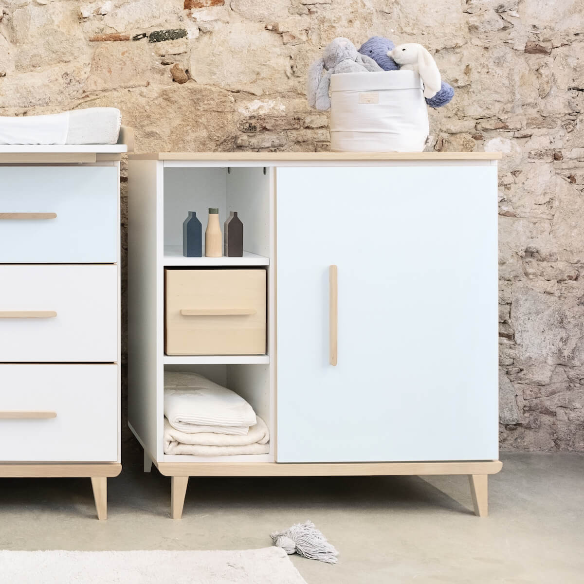 Commode 1 porte 3 niches NADO Retro finition frêne white