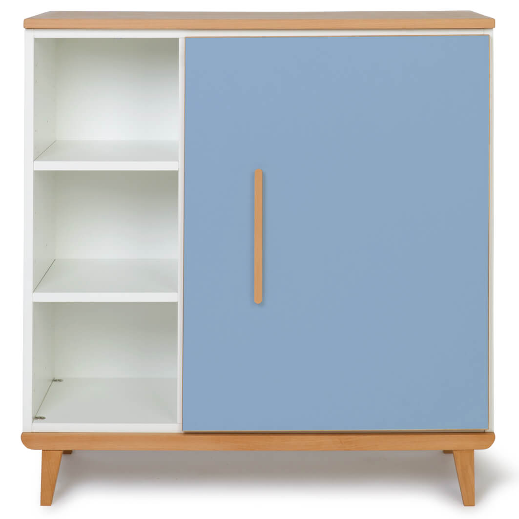 Commode 1 porte 3 niches NADO Retro finition hêtre capri blue