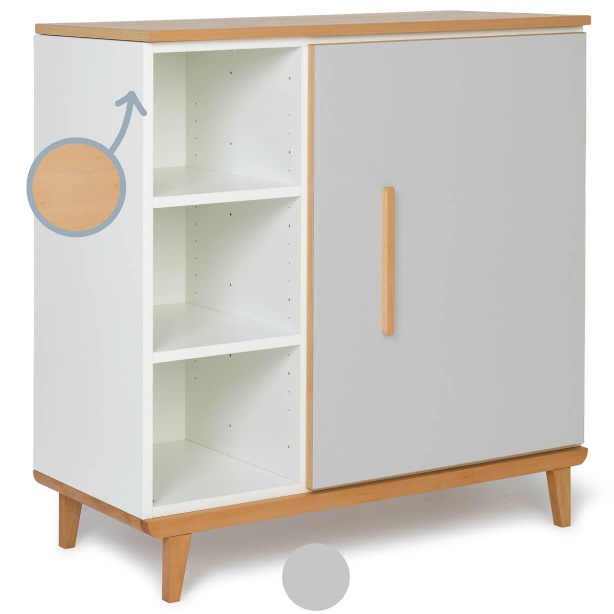 Commode 1 porte 3 niches NADO Retro finition hêtre manhattan grey
