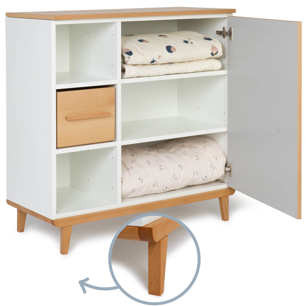 Commode 1 porte 3 niches NADO Retro finition hêtre manhattan grey