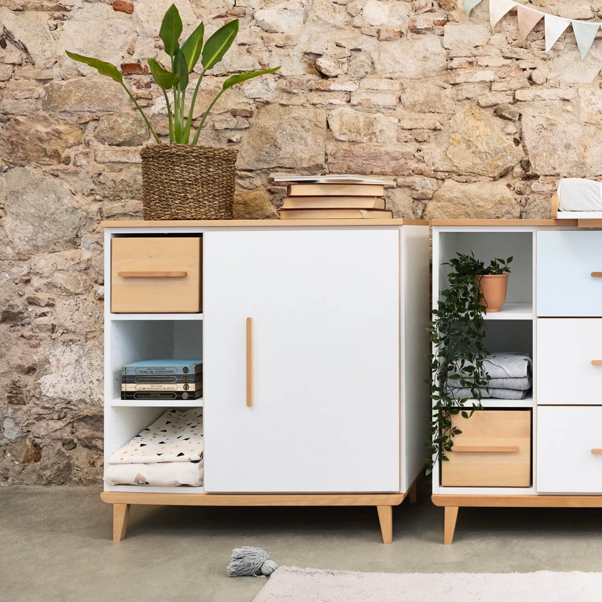 Commode 1 porte 3 niches NADO Retro finition hêtre manhattan grey
