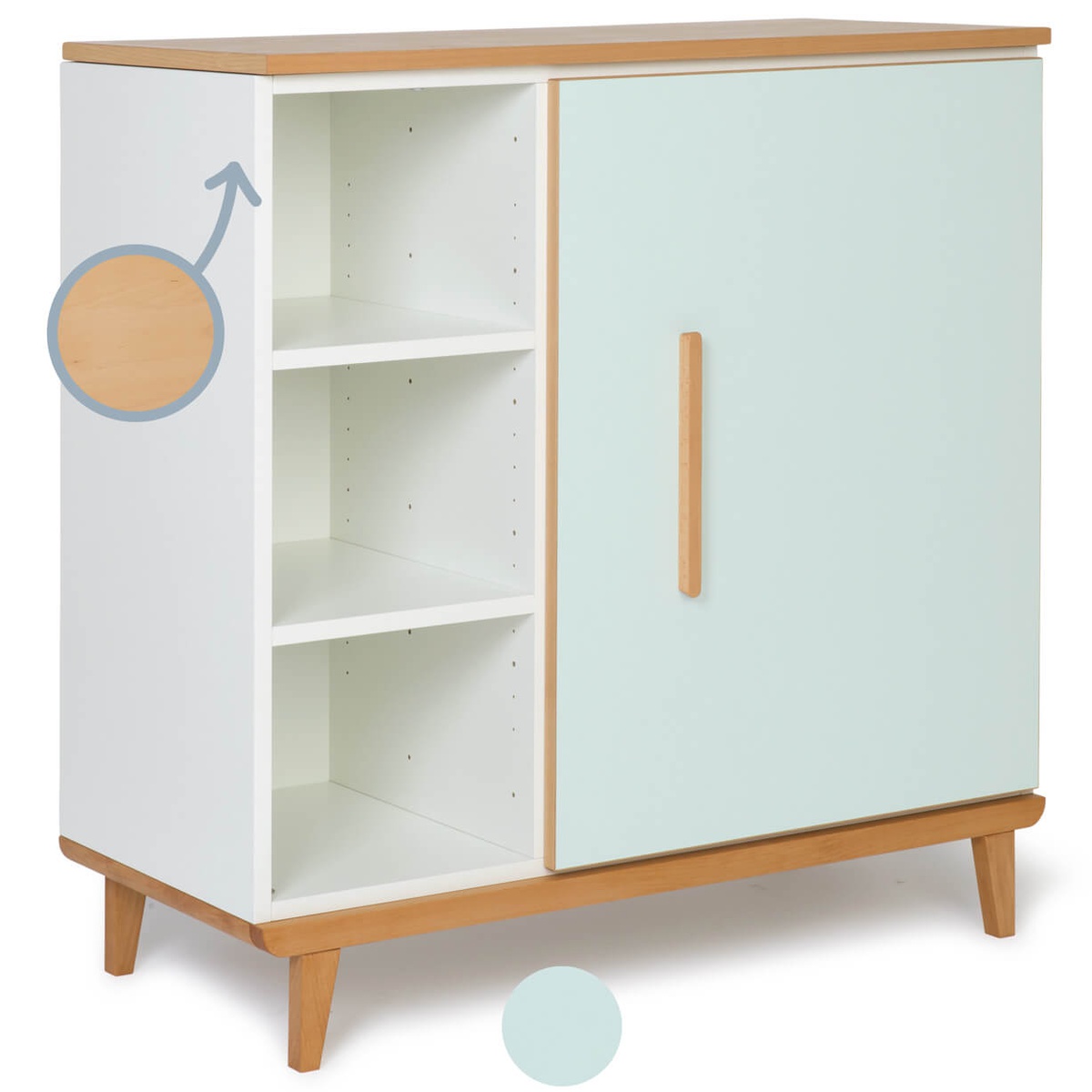 Commode 1 porte 3 niches NADO Retro finition hêtre mint