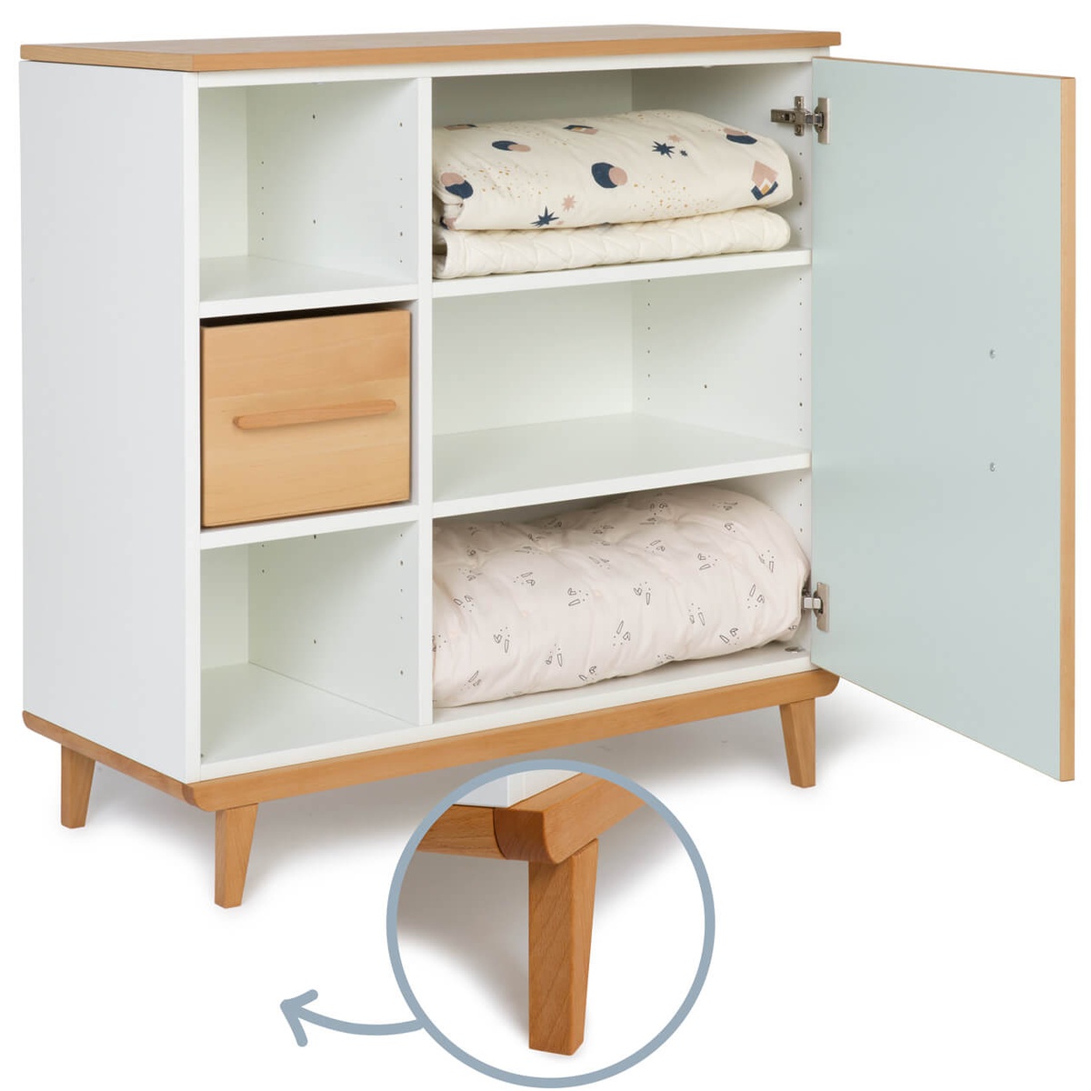 Commode 1 porte 3 niches NADO Retro finition hêtre mint