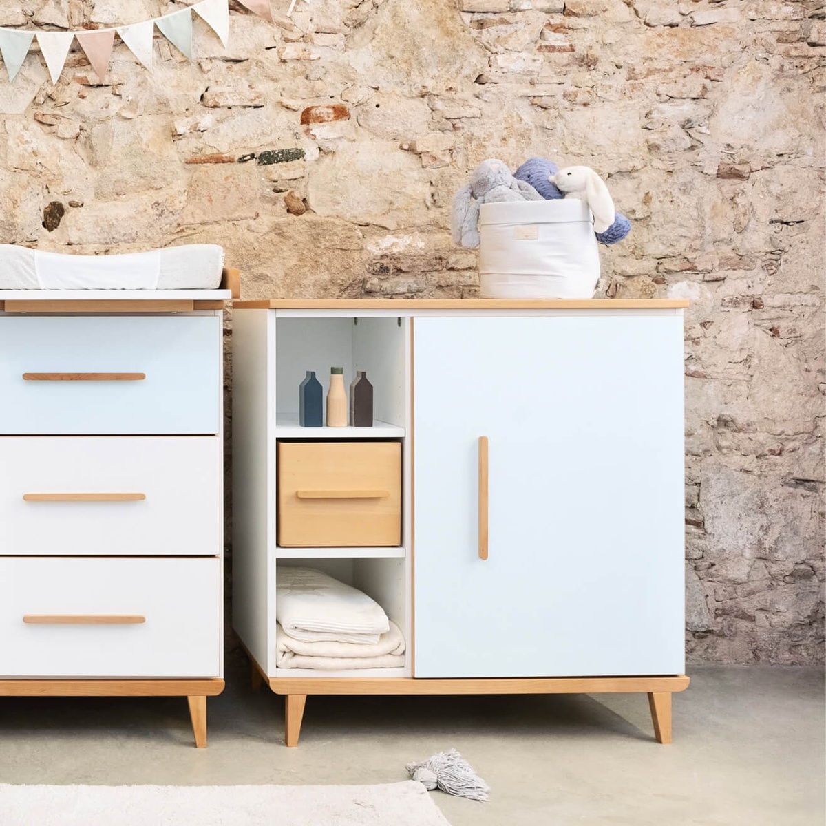 Commode 1 porte 3 niches NADO Retro finition hêtre mint