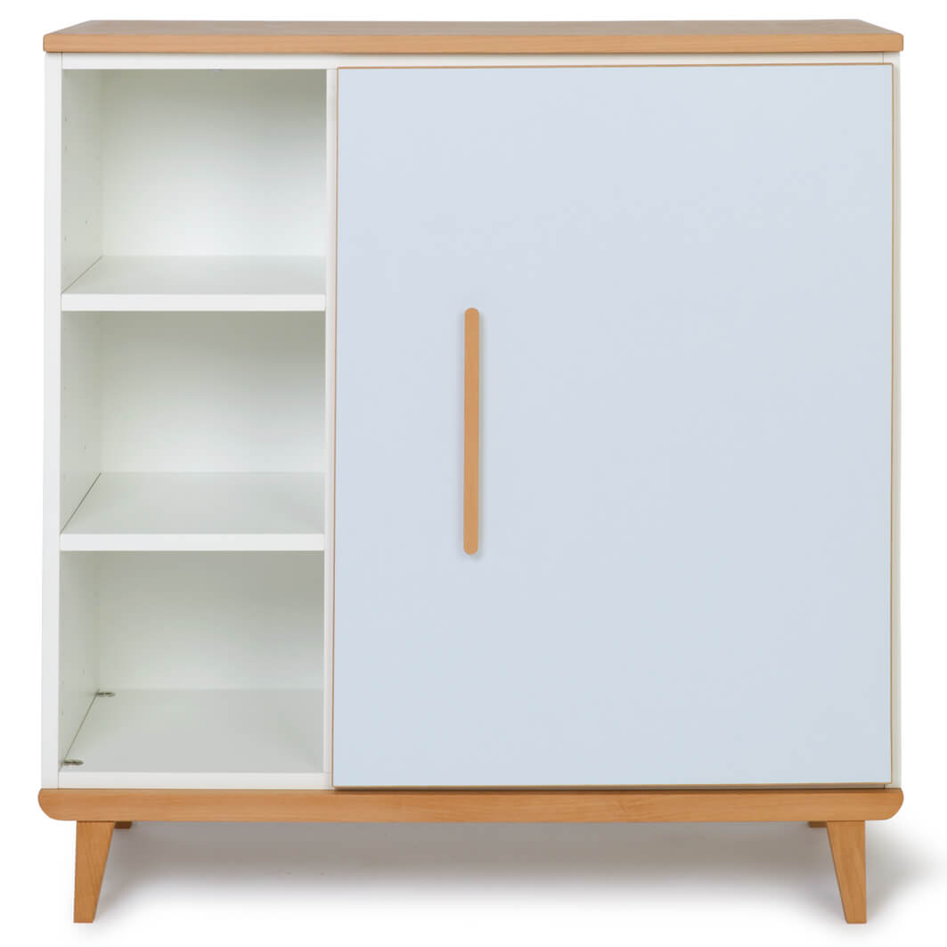 Commode 1 porte 3 niches NADO Retro finition hêtre sky blue