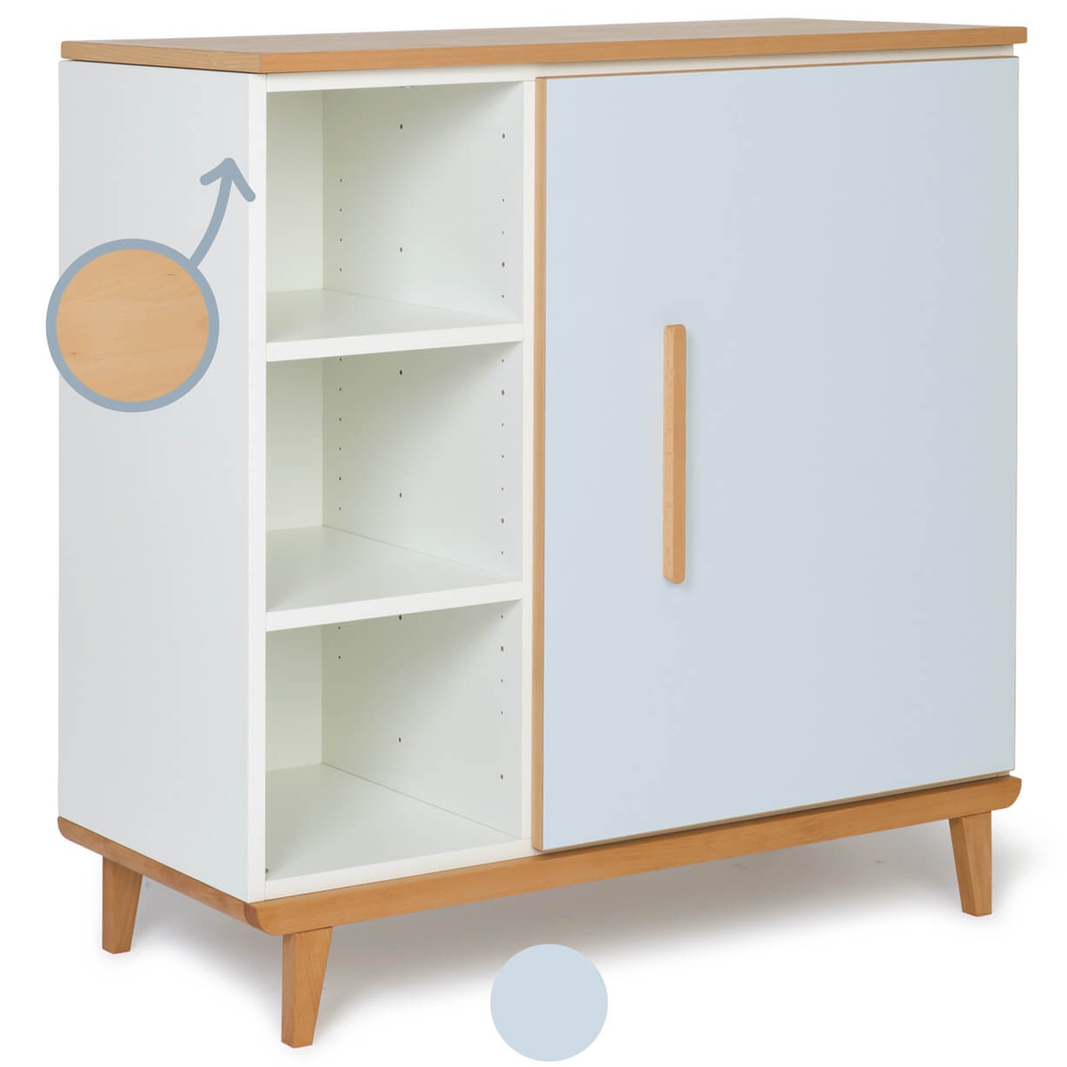 Commode 1 porte 3 niches NADO Retro finition hêtre sky blue