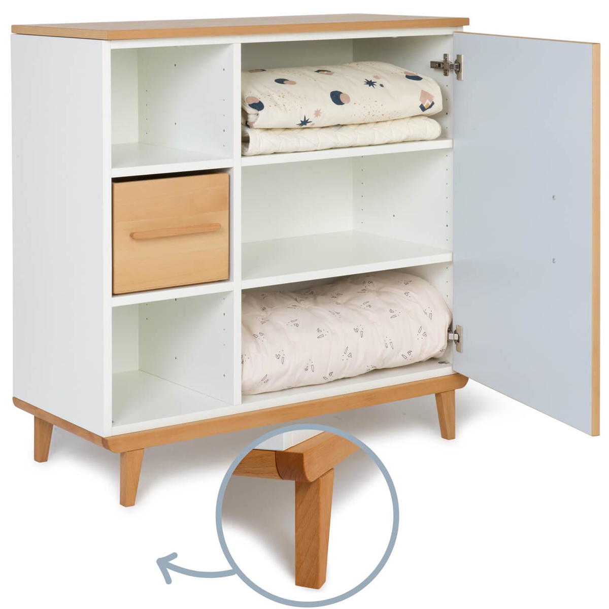 Commode 1 porte 3 niches NADO Retro finition hêtre sky blue