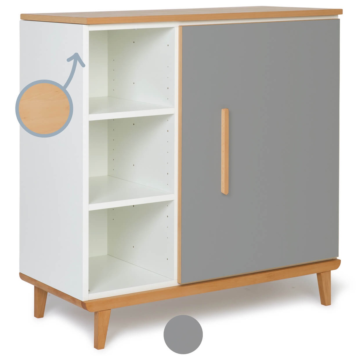 Commode 1 porte 3 niches NADO Retro finition hêtre slate grey