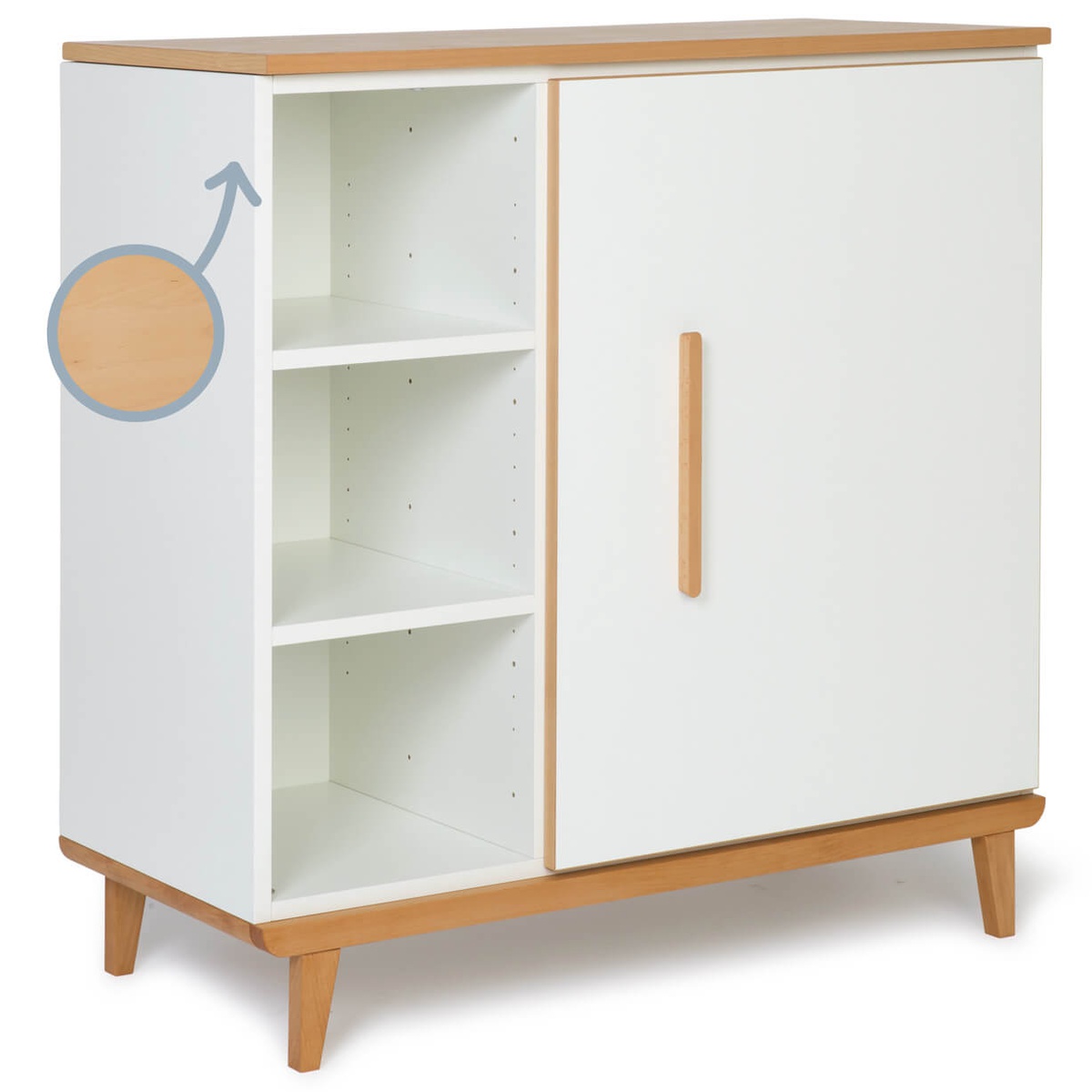 Commode 1 porte 3 niches NADO Retro finition hêtre white
