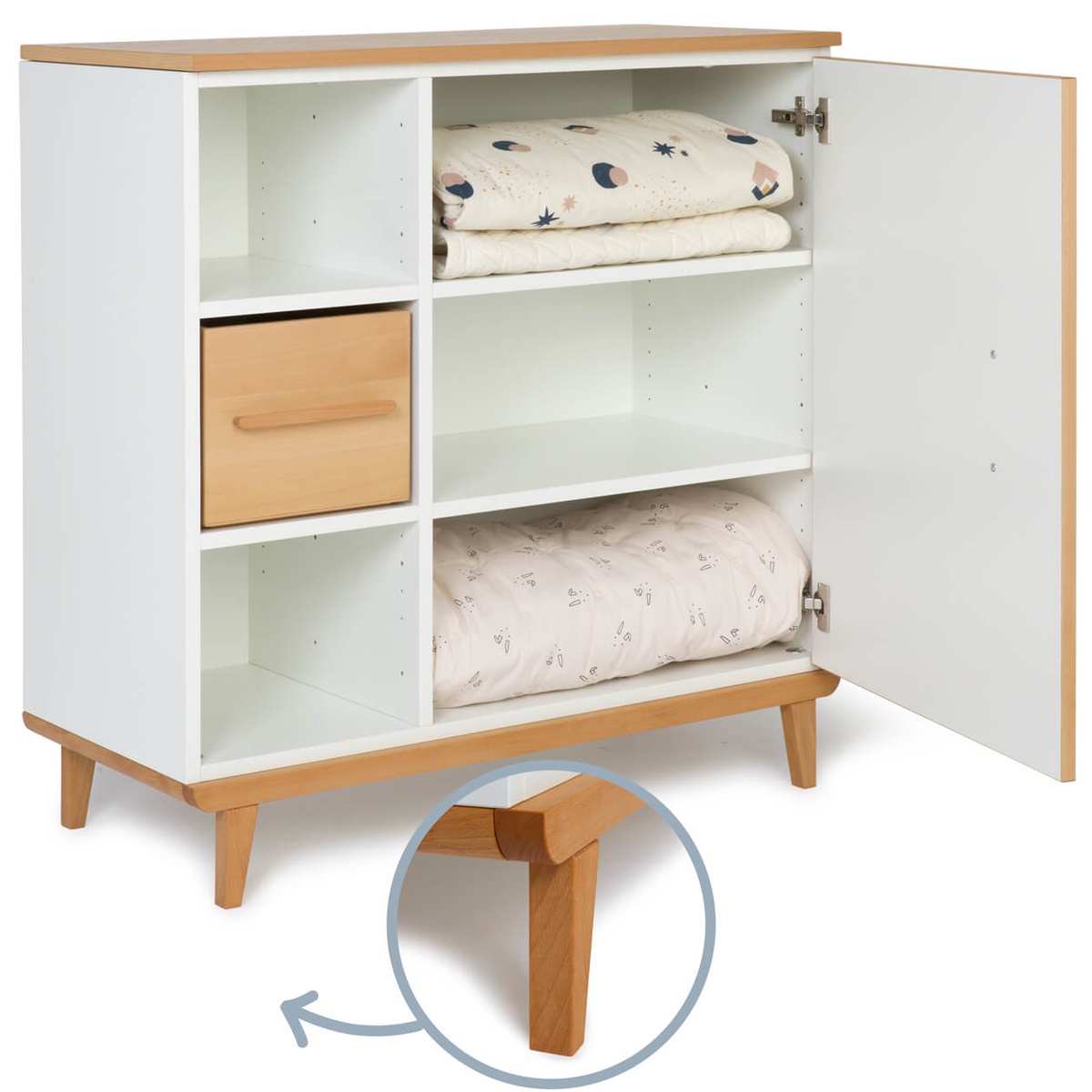 Commode 1 porte 3 niches NADO Retro finition hêtre white