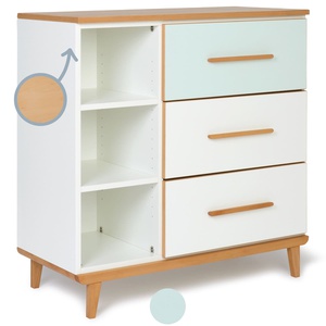 Commode 3 tiroirs 3 niches NADO Retro finition hêtre mint-white