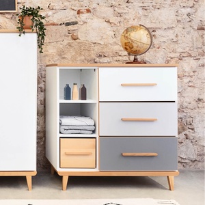 Commode 3 tiroirs 3 niches NADO Retro finition hêtre slate grey