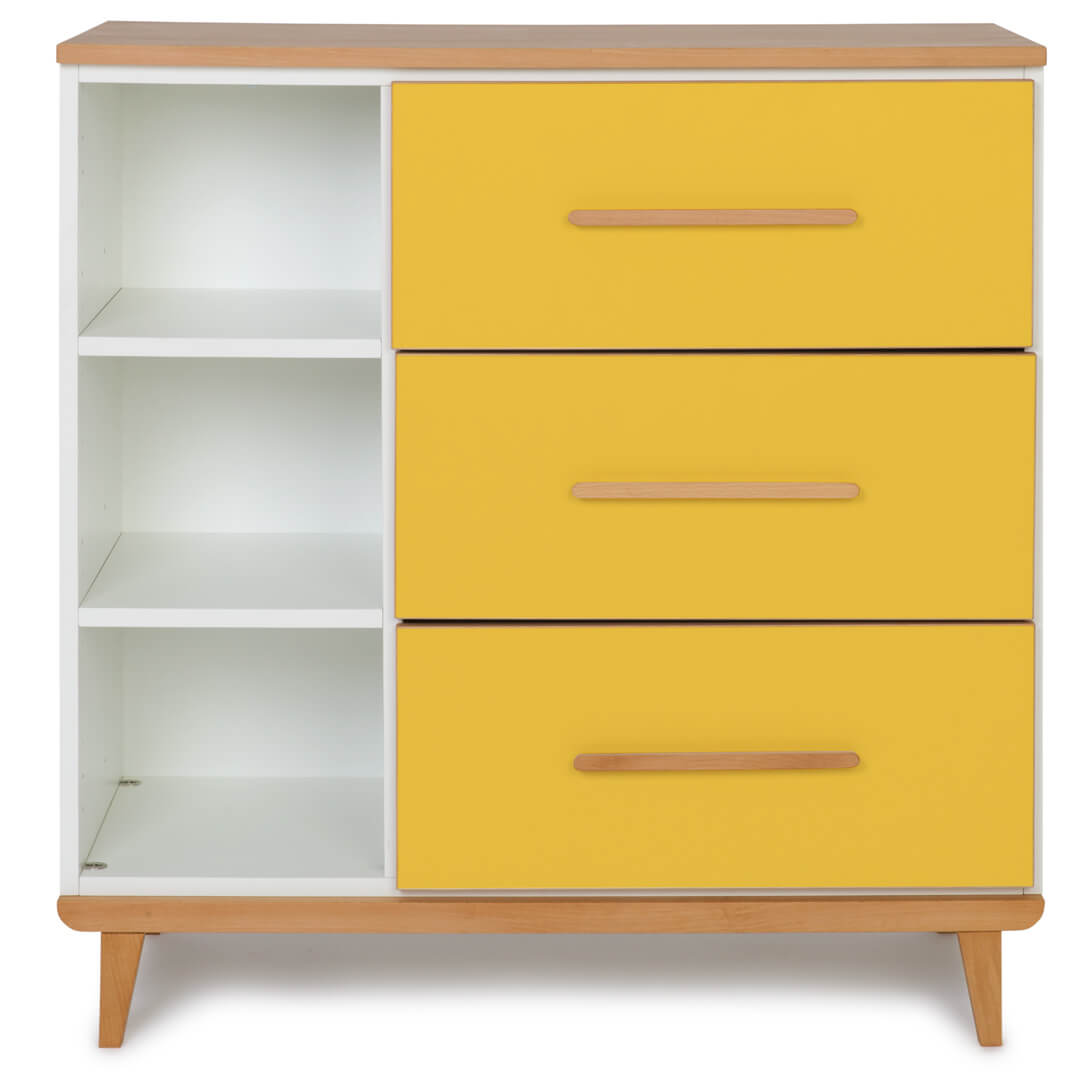 Commode 3 tiroirs 3 niches NADO Retro finition hêtre sunshine yellow 
