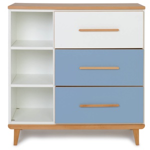 Commode 3 tiroirs 3 niches NADO Retro finition hêtre white-capri blue