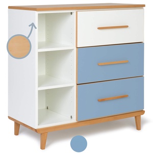 Commode 3 tiroirs 3 niches NADO Retro finition hêtre white-capri blue