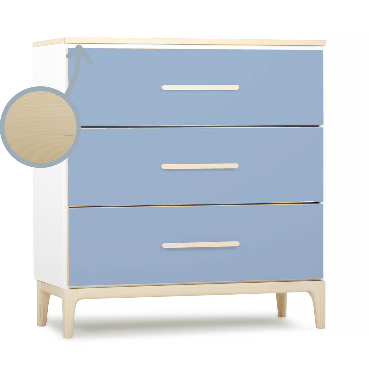 Commode 3 tiroirs NADO Curve finition frêne capri blue