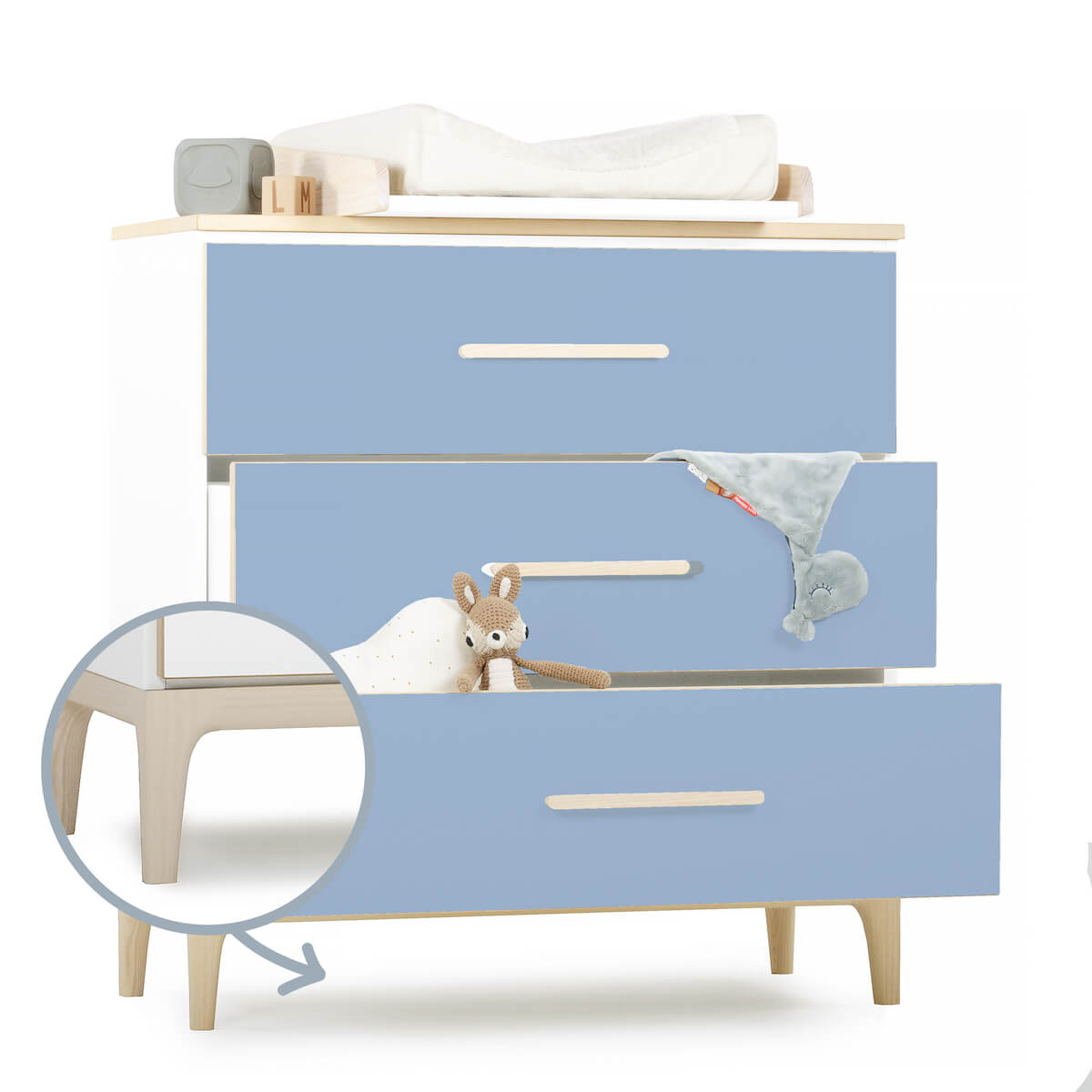 Commode 3 tiroirs NADO Curve finition frêne capri blue