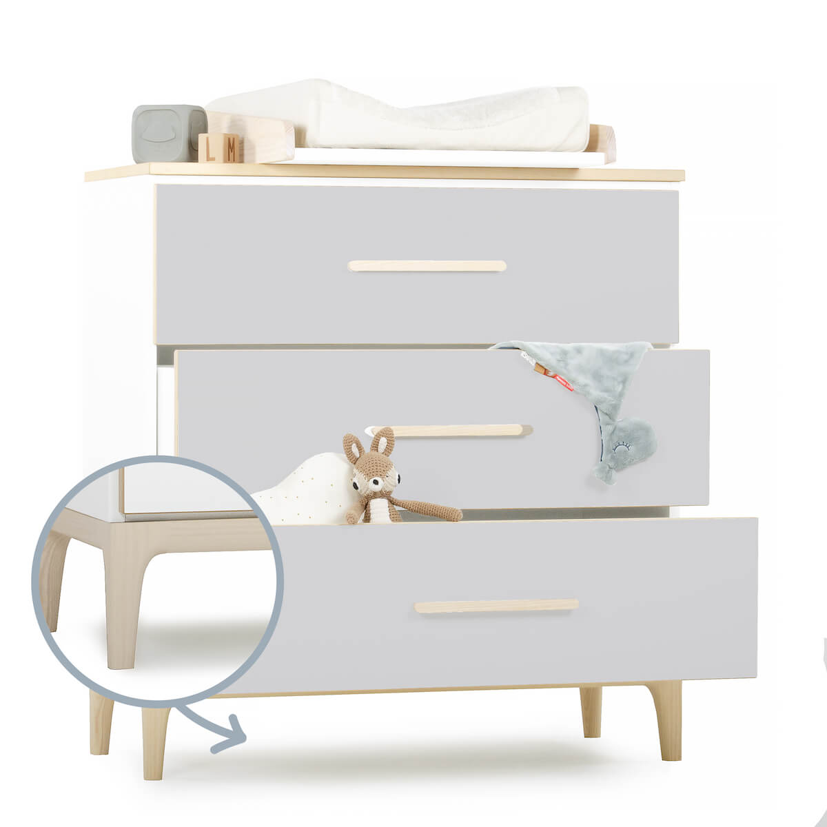 Commode 3 tiroirs NADO Curve finition frêne manhattan grey