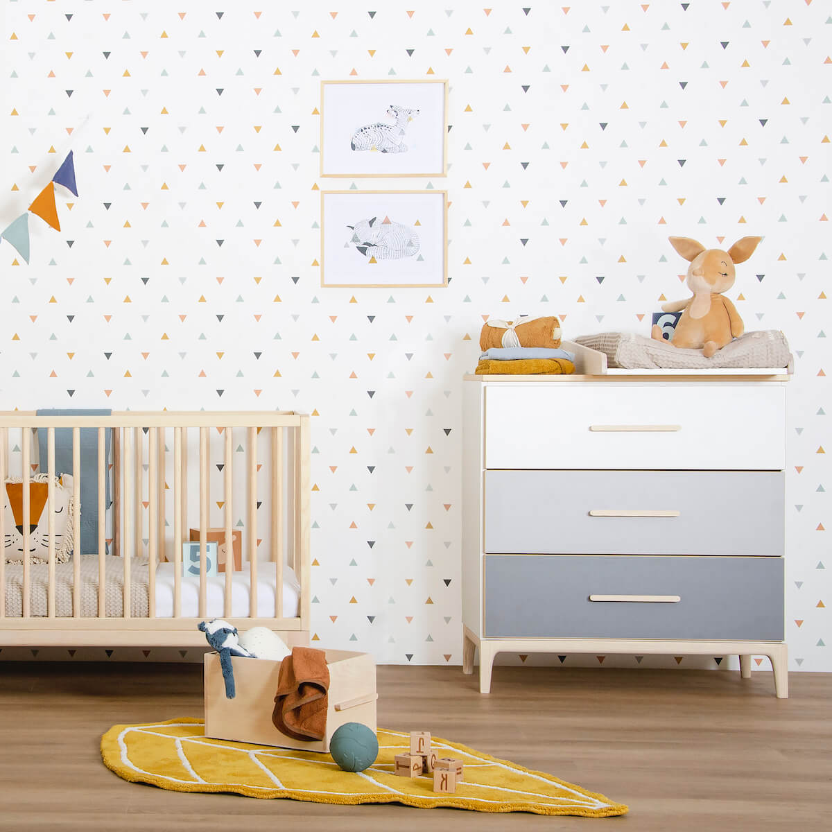 Commode 3 tiroirs NADO Curve finition frêne sky blue