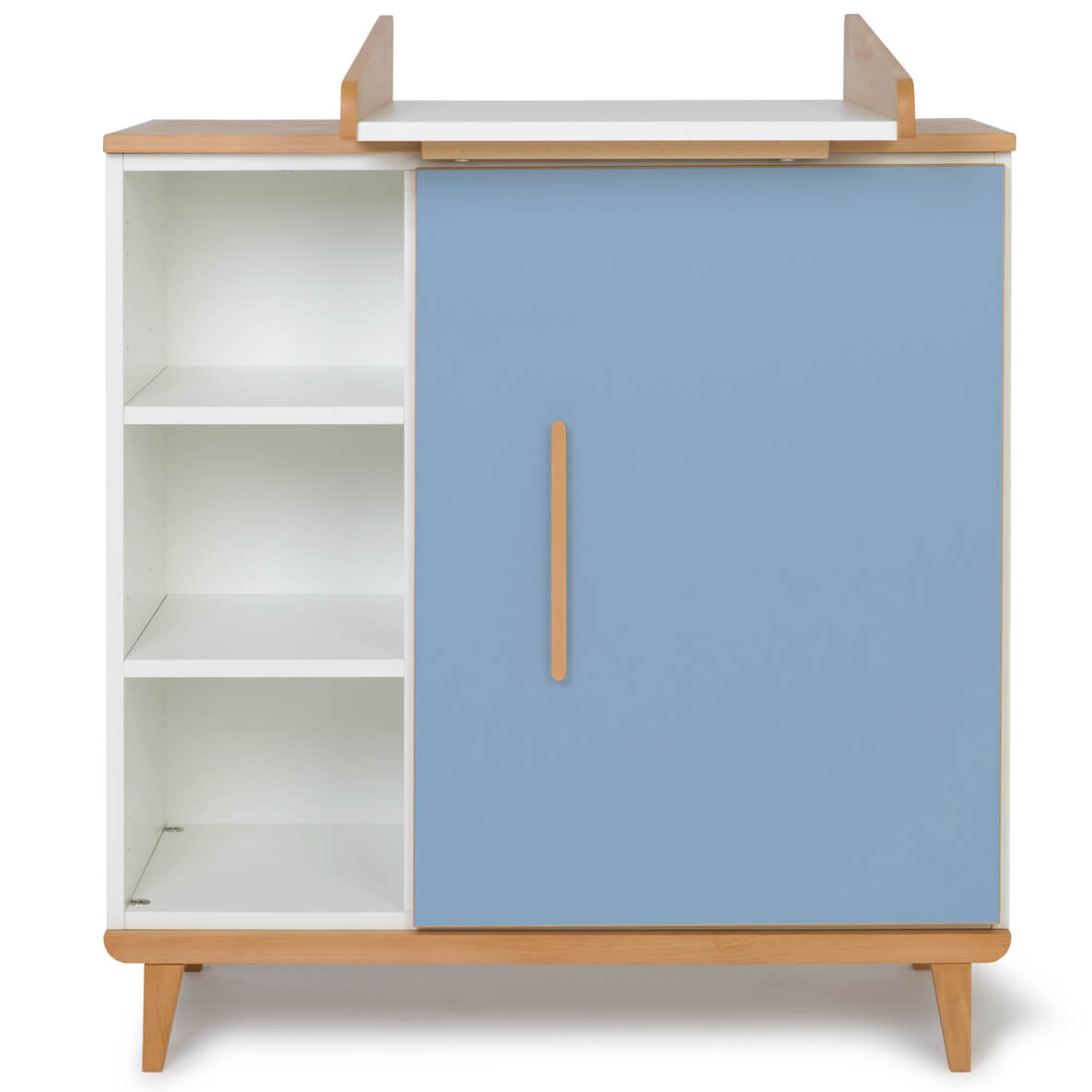 Commode à langer 1 porte 3 niches  NADO Retro finition hêtre capri blue