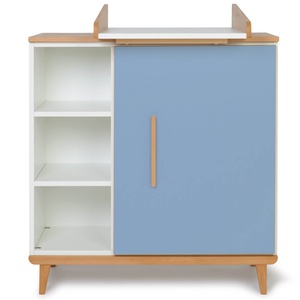 Commode à langer 1 porte 3 niches  NADO Retro finition hêtre capri blue