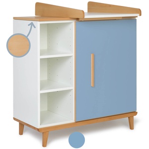 Commode à langer 1 porte 3 niches  NADO Retro finition hêtre capri blue
