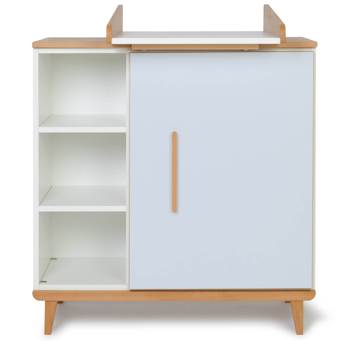 Commode à langer 1 porte 3 niches  NADO Retro finition hêtre sky blue