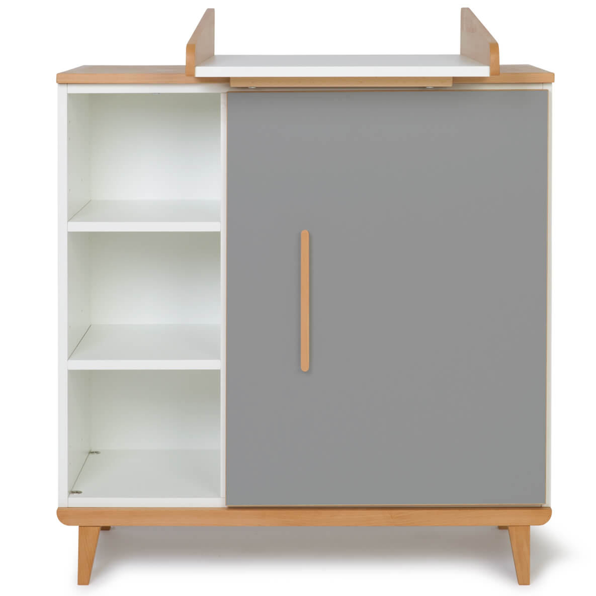 Commode à langer 1 porte 3 niches  NADO Retro finition hêtre slate grey